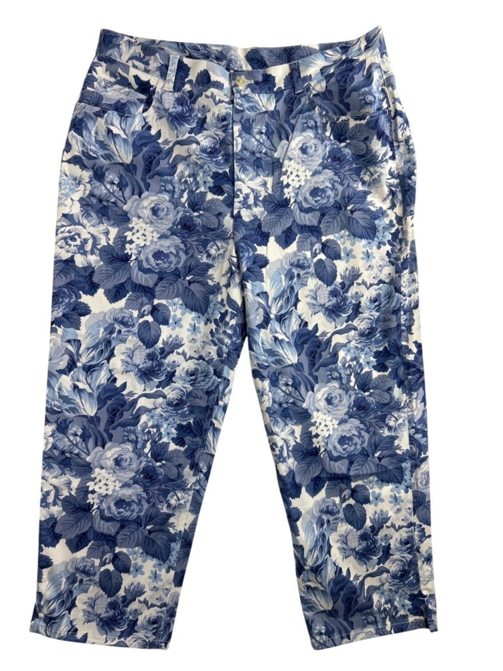 Lauren Ralph Lauren Floral Cropped Pants Women's Size 18W Blue White Cottage